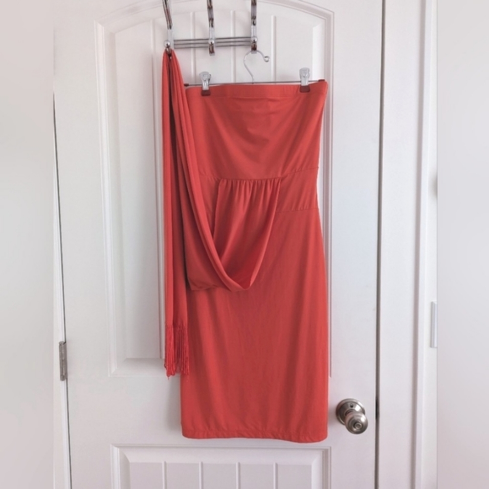 Hugo Boss Stretchy Orange Strapless Dress, Size XS